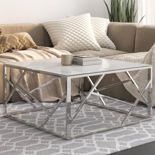 Qnhdfrt Couchtisch Silbern Edelstahl mit Weißer Hartglas-Tischplatte in Marmor-Optik 80 x 80 x 40 cm Moderner Beistelltisch für Wohnzimmer Qnhdfrt Couchtisch Silbern Edelstahl mit Weißer Hartglas-Tischplatte in Marmor-Optik 80 x 80 x 40 cm Moderner Beistelltisch für Wohnzimmer von Qnhdfrt