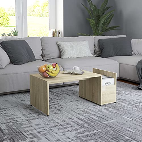 Qnhdfrt Couchtisch Sonoma-Eiche Holzwerkstoff mit Geometrischem Design und Seitenfach 90x45x35 cm Moderner Beistelltisch für Wohnzimmer Sofa Bereich Qnhdfrt Couchtisch Sonoma-Eiche Holzwerkstoff mit Geometrischem Design und Seitenfach 90x45x35 cm Moderner Beistelltisch für Wohnzimmer Sofa Bereich von Qnhdfrt