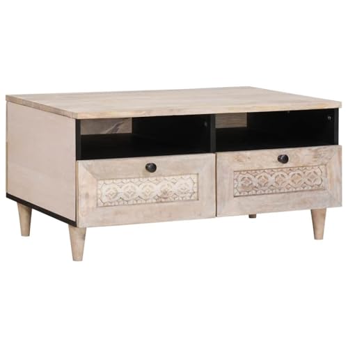 Qnhdfrt Couchtisch Weiß 80x54x40 cm aus massivem Mangoholz Rustikaler Beistelltisch mit 2 Schubladen und Regal Modernes Sideboard für Wohnzimmer Flur und Schlafzimmer Qnhdfrt Couchtisch Weiß 80x54x40 cm aus massivem Mangoholz Rustikaler Beistelltisch mit 2 Schubladen und Regal Modernes Sideboard für Wohnzimmer Flur und Schlafzimmer von Qnhdfrt