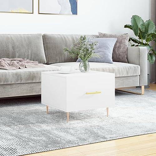 Qnhdfrt Couchtisch Weiß Beistelltisch mit Schublade 50x50x40 cm Holzwerkstoff Eisenbeine für Wohnzimmer Schlafzimmer Flur Elegantes Design und Stauraum von Qnhdfrt