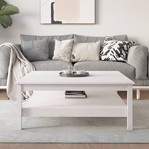 Qnhdfrt Couchtisch Weiß Massivholz Kiefer 100x100x40 cm mit Regal Stauraum Moderner Beistelltisch für Wohnzimmer Couchbereich von Qnhdfrt