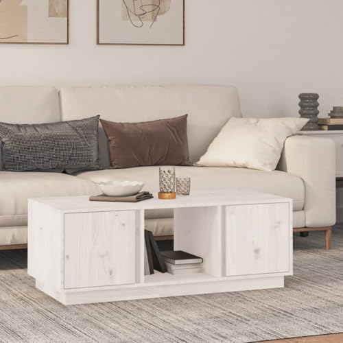 Qnhdfrt Couchtisch Weiß Massivholz Kiefer 110x50x40 cm mit 3 Fächern und 2 Türen Stauraum Stabiler Beistelltisch für Wohnzimmer Couch Qnhdfrt Couchtisch Weiß Massivholz Kiefer 110x50x40 cm mit 3 Fächern und 2 Türen Stauraum Stabiler Beistelltisch für Wohnzimmer Couch von Qnhdfrt