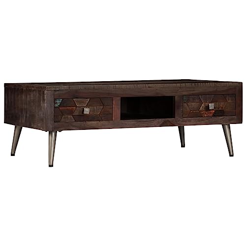 Qnhdfrt Couchtisch aus Altholz Massiv 100x60x35 cm mit Stahlbeinen und Stauraum - Einzigartiges Vintage Design als Beistelltisch oder Ablagetisch für Wohnzimmer Flur von Qnhdfrt