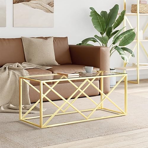 Qnhdfrt Couchtisch aus Edelstahl und Glas Golden 110x45x45 cm Kleiner Beistelltisch mit Glatter Oberfläche für Wohnzimmer Schlafzimmer oder als Nachttisch Qnhdfrt Couchtisch aus Edelstahl und Glas Golden 110x45x45 cm Kleiner Beistelltisch mit Glatter Oberfläche für Wohnzimmer Schlafzimmer oder als Nachttisch von Qnhdfrt