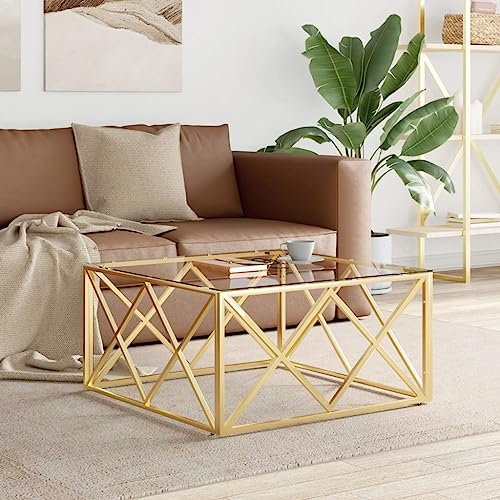 Qnhdfrt Couchtisch aus Edelstahl und Glas mit Goldener Rahmen 80x80x40 cm Kleiner Beistelltisch Vielseitig für Wohnzimmer Schlafzimmer Modernes Design von Qnhdfrt