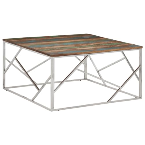 Qnhdfrt Couchtisch aus Massivem Altholz mit Edelstahl Gestell Silber 100x100x50 cm Moderner Beistelltisch für Wohnzimmer Vintage Design und Robust Qnhdfrt Couchtisch aus Massivem Altholz mit Edelstahl Gestell Silber 100x100x50 cm Moderner Beistelltisch für Wohnzimmer Vintage Design und Robust von Qnhdfrt