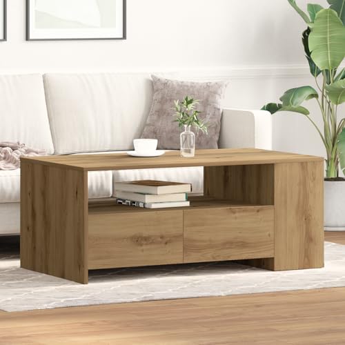 Qnhdfrt Couchtisch aus Massivholz Eiche Braun Rechteckig mit Regal 102x55x43,5 cm Handgefertigter Beistelltisch für Wohnzimmer mit Stauraum Qnhdfrt Couchtisch aus Massivholz Eiche Braun Rechteckig mit Regal 102x55x43,5 cm Handgefertigter Beistelltisch für Wohnzimmer mit Stauraum von Qnhdfrt
