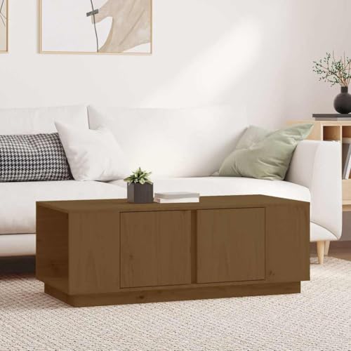 Qnhdfrt Couchtisch aus Massivholz Kiefer Honigbraun 110x50x40 cm mit Stauraum Fächern Türen stabil für Wohnzimmer Beistelltisch und mehr von Qnhdfrt
