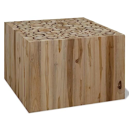 Qnhdfrt Couchtisch aus Massivholz Teak, 50x50x35 cm, Handgefertigter Beistelltisch mit Natürlicher Holzoptik, Stapelholz-Design für Wohnzimmer, Schlafzimmer, Flur von Qnhdfrt