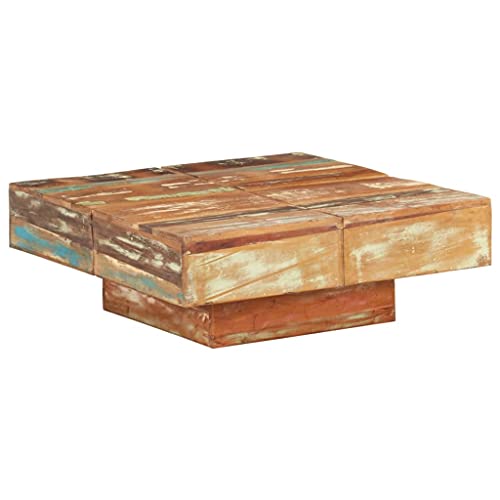 Qnhdfrt Couchtisch aus Recyceltem Altholz Massivholz 80x80x28 cm Handgefertigter Quadratischer Tisch Einzigartiges Vintage Design Stabil Große Tischplatte für Wohnzimmer Büro und als Beistelltisch von Qnhdfrt