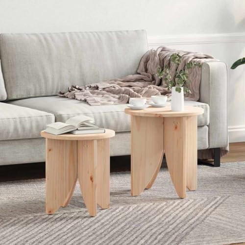 Qnhdfrt Couchtisch aus massiver Kiefer Natur rustikaler runder Beistelltisch für Wohnzimmer mit kompaktem Design 41,5 x 44 cm von Qnhdfrt