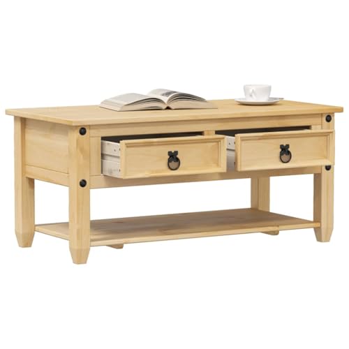Qnhdfrt Couchtisch mit 2 Schubladen Massivholz Kiefer 100x48x45 cm Rustikaler Beistelltisch mit Stauraum für Wohnzimmer Qnhdfrt Couchtisch mit 2 Schubladen Massivholz Kiefer 100x48x45 cm Rustikaler Beistelltisch mit Stauraum für Wohnzimmer von Qnhdfrt