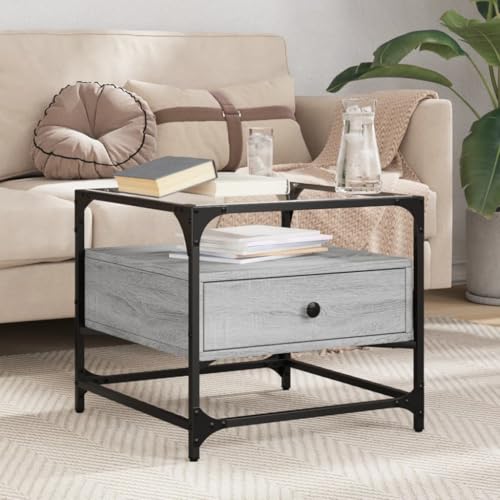 Qnhdfrt Couchtisch mit Glasplatte Grau Sonoma 50x50x45 cm Stahlgestell Beistelltisch Klein für Wohnzimmer Modernes Design Robust Qnhdfrt Couchtisch mit Glasplatte Grau Sonoma 50x50x45 cm Stahlgestell Beistelltisch Klein für Wohnzimmer Modernes Design Robust von Qnhdfrt