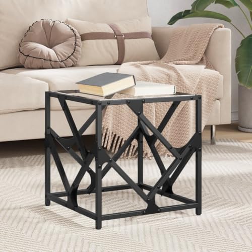 Qnhdfrt Couchtisch mit Glasplatte Transparent 40x40x41 cm Beistelltisch Klein Modern Robust Stahlgestell für Wohnzimmer Schlafzimmer von Qnhdfrt