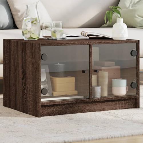 Qnhdfrt Couchtisch mit Glastüren Braun Eichen-Optik 68x50x42 cm Moderner Beistelltisch mit Stauraum für Wohnzimmer Couch Bereich Qnhdfrt Couchtisch mit Glastüren Braun Eichen-Optik 68x50x42 cm Moderner Beistelltisch mit Stauraum für Wohnzimmer Couch Bereich von Qnhdfrt