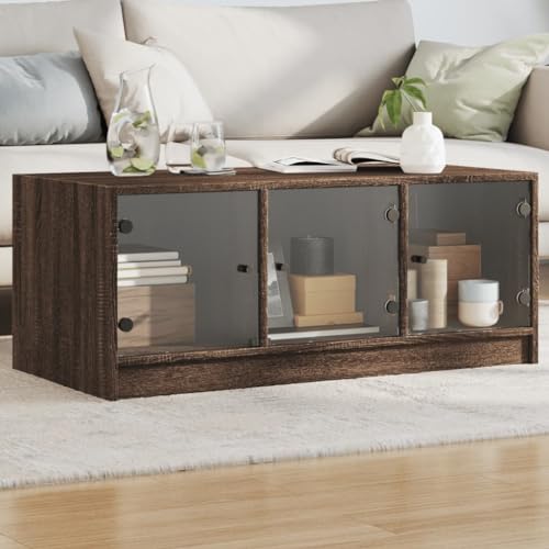 Qnhdfrt Couchtisch mit Glastüren in Braun Eichen-Optik 102x50x42 cm Moderner Wohnzimmertisch mit Stauraum für Sofa Bereich Qnhdfrt Couchtisch mit Glastüren in Braun Eichen-Optik 102x50x42 cm Moderner Wohnzimmertisch mit Stauraum für Sofa Bereich von Qnhdfrt