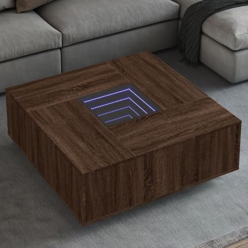 Qnhdfrt Couchtisch mit Infinity LED Spiegel 100x100x40 cm Braun Eichenoptik Beistelltisch Nachttisch Wohnzimmertisch Qnhdfrt Couchtisch mit Infinity LED Spiegel 100x100x40 cm Braun Eichenoptik Beistelltisch Nachttisch Wohnzimmertisch von Qnhdfrt