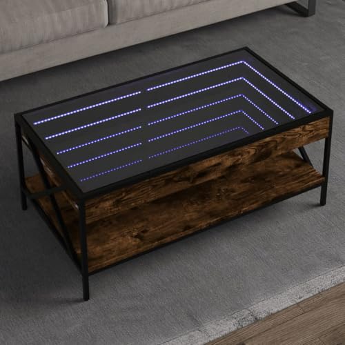Qnhdfrt Couchtisch mit Infinity-LED Spiegel Räuchereiche 90x50x38 cm Robuster Holzwerkstoff Tisch mit RGB-Beleuchtung für Wohnzimmer und Schlafzimmer Qnhdfrt Couchtisch mit Infinity-LED Spiegel Räuchereiche 90x50x38 cm Robuster Holzwerkstoff Tisch mit RGB-Beleuchtung für Wohnzimmer und Schlafzimmer von Qnhdfrt