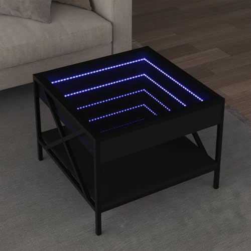 Qnhdfrt Couchtisch mit Infinity LED Spiegel Schwarz 50x50x38 cm - Beistelltisch für Wohnzimmer und Schlafzimmer mit RGB Beleuchtung, robuster Holzwerkstoff Platte und Metallfüßen von Qnhdfrt