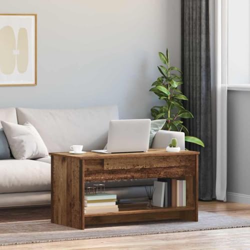 Qnhdfrt Couchtisch mit Regal aus Holzwerkstoff in Altholz-Optik 102 x 50 x 52.5 cm Modernes Design mit Flip-Top-Mechanismus für Wohnzimmer und kleine Räume von Qnhdfrt