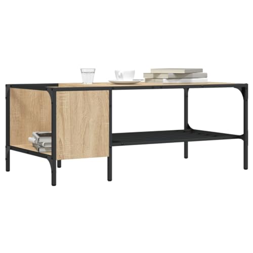 Qnhdfrt Couchtisch mit Seitlichem Regal in Sonoma-Eiche Holzwerkstoff 100x51x40 cm Höhenverstellbare Beine Stabiler Metallrahmen Stauraum für Wohnzimmer Qnhdfrt Couchtisch mit Seitlichem Regal in Sonoma-Eiche Holzwerkstoff 100x51x40 cm Höhenverstellbare Beine Stabiler Metallrahmen Stauraum für Wohnzimmer von Qnhdfrt