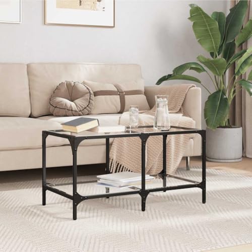 Qnhdfrt Couchtisch mit transparenter Glasplatte und Stahlgestell 78,5x40x40 cm schmaler Beistelltisch moderner Wohnzimmertisch für Wohnbereich von Qnhdfrt