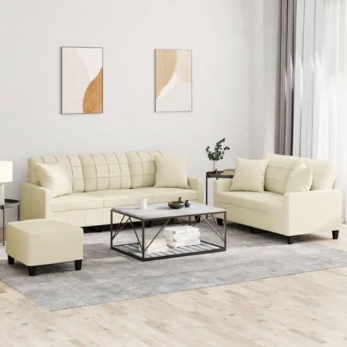 Qnhdfrt Creme Kunstleder Sofa Set mit 2-Sitzer, 3-Sitzer und Fußhocker für Wohnzimmer – Robustes Design mit Zierkissen und hohem Komfort Qnhdfrt Creme Kunstleder Sofa Set mit 2-Sitzer, 3-Sitzer und Fußhocker für Wohnzimmer – Robustes Design mit Zierkissen und hohem Komfort von Qnhdfrt