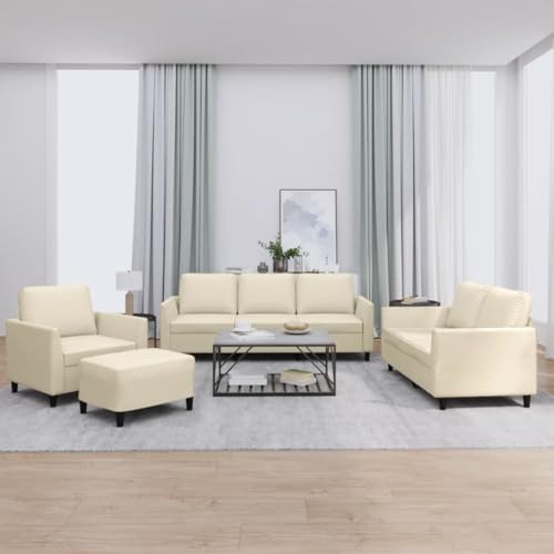 Qnhdfrt Creme Kunstleder Sofagarnitur 4-TLG. Set mit Sessel, 2-Sitzer Sofa, 3-Sitzer Couch und Fußhocker, Inklusive 6 Kissen, Für Wohnzimmer und Lounge, Robustes Design mit Bequemer Polsterung Qnhdfrt Creme Kunstleder Sofagarnitur 4-TLG. Set mit Sessel, 2-Sitzer Sofa, 3-Sitzer Couch und Fußhocker, Inklusive 6 Kissen, Für Wohnzimmer und Lounge, Robustes Design mit Bequemer Polsterung von Qnhdfrt