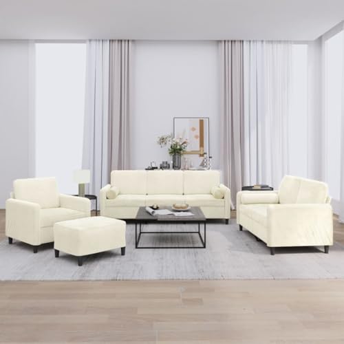 Qnhdfrt Creme Samt Sofagarnitur mit Kissen - 4-teiliges Set inklusive Sessel, 2-Sitzer Sofa, 3-Sitzer Sofa und Hocker für Wohnzimmer, Sitzecke und Lounge, weicher Stoff und kompakte Maße Qnhdfrt Creme Samt Sofagarnitur mit Kissen - 4-teiliges Set inklusive Sessel, 2-Sitzer Sofa, 3-Sitzer Sofa und Hocker für Wohnzimmer, Sitzecke und Lounge, weicher Stoff und kompakte Maße von Qnhdfrt