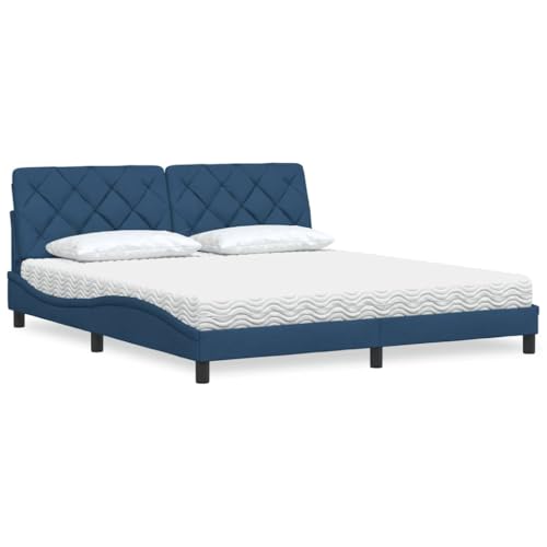 Qnhdfrt Doppelbett 180x200 cm mit Matratze Kopfteil Polsterbett Blau Stoff Robustes Lattenrost Ergonomisches Design für Schlafzimmer Gästezimmer von Qnhdfrt