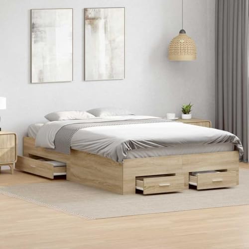 Qnhdfrt Doppelbettgestell mit Stauraum 200 x 145 cm Minimalistisches Design aus Eichenholzoptik Stabile MDF Konstruktion mit Schubladen für Schlafzimmer Qnhdfrt Doppelbettgestell mit Stauraum 200 x 145 cm Minimalistisches Design aus Eichenholzoptik Stabile MDF Konstruktion mit Schubladen für Schlafzimmer von Qnhdfrt