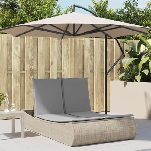 Qnhdfrt Doppelliege aus PE-Rattan mit Verstellbarer Rückenlehne und gepolsterten Kissen Beige Gartenliege Strandliege Relaxliege für Balkon Garten und Camping von Qnhdfrt