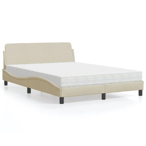 Qnhdfrt Dover Bettgestell mit Schaumstoffmatratze 140x200 cm Creme Stoff Bezug Modernes Design mit Wellenform Kopfteil für Schlafzimmer von Qnhdfrt