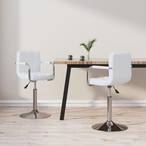 Qnhdfrt Drehbarer Esszimmerstuhl 2er Set Weiß Kunstleder Höhenverstellbar 71-85,5 cm Verchromtes Stahlgestell Moderner Dining Chair mit Armlehne für Esszimmer Küche Büro von Qnhdfrt