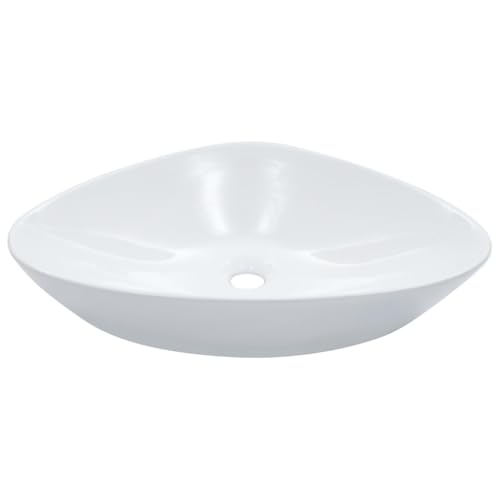 Qnhdfrt Dreieckiges Keramik Waschbecken 58,5 x 39 x 14 cm Hochglanz Weiß Modernes Aufsatzwaschbecken für Badezimmer Gäste WC und Schminkraum von Qnhdfrt