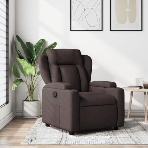 Qnhdfrt Dunkelbrauner Stoff Relaxsessel mit Manueller Liegefunktion 135° Neigung Bequem für Wohnzimmer Balkon oder Schlafzimmer Stabiles Design und Cup Halter von Qnhdfrt