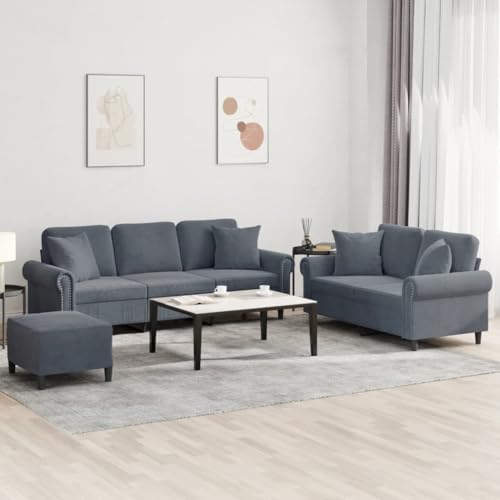 Qnhdfrt Dunkelgraue Samt Sofagarnitur 3-TLG mit Kissen: 2-Sitzer Sofa, 3-Sitzer Couch und Fußhocker für Wohnzimmer Lounge Bereich – Weicher Stoff und Robustes Design Qnhdfrt Dunkelgraue Samt Sofagarnitur 3-TLG mit Kissen: 2-Sitzer Sofa, 3-Sitzer Couch und Fußhocker für Wohnzimmer Lounge Bereich – Weicher Stoff und Robustes Design von Qnhdfrt