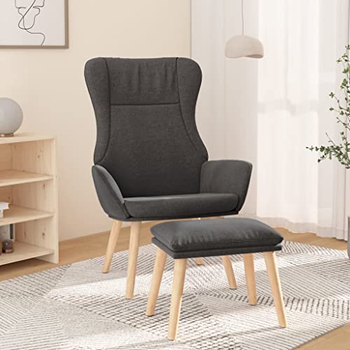 Qnhdfrt Dunkelgrauer Stoff Relaxsessel mit Hocker Robuster Loungesessel mit Massivem Kautschukholz für Wohnzimmer Schlafzimmer oder Balkon Indoor von Qnhdfrt