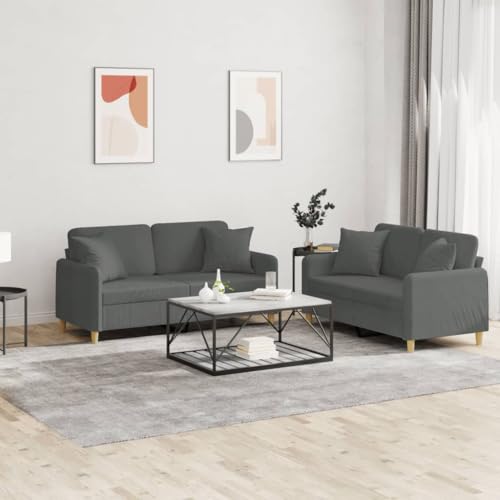 Qnhdfrt Dunkelgraues 2-Sitzer Sofa Set mit Kissen aus Stoff Robust für kleine Räume wie Wohnzimmer Qnhdfrt Dunkelgraues 2-Sitzer Sofa Set mit Kissen aus Stoff Robust für kleine Räume wie Wohnzimmer von Qnhdfrt