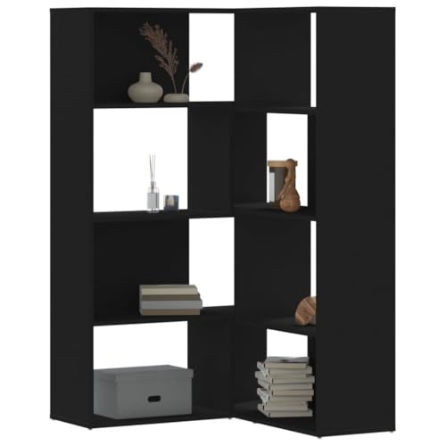 Qnhdfrt Eck-Bücherregal Eckregal Bücherregal 4 Etagen Schwarz Holzwerkstoff 85x85x140 cm mit 2 Montagemöglichkeiten für Eck oder Horizontal vielseitig in Wohnzimmer Büro Küche Schlafzimmer von Qnhdfrt