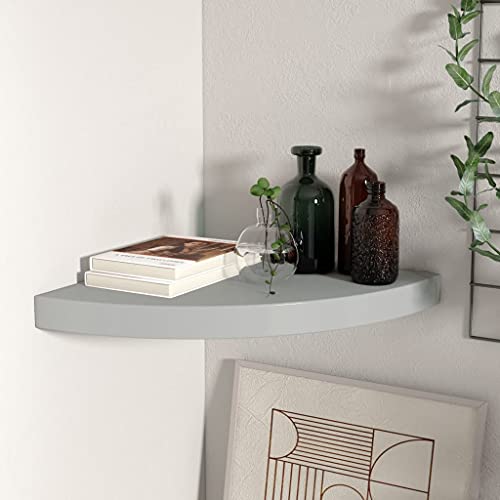 Qnhdfrt Eck-Schweberegal Grau aus MDF und Metall 35x35x3,8 cm mit unsichtbarem Montagesystem als wandregal für bücher deko in Wohnzimmer Bad von Qnhdfrt