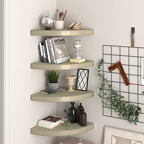 Qnhdfrt Eck-Schweberegal Set 4 Stück Eichenoptik MDF Wandregal schwebend 35x35x3,8 cm für Wohnzimmer Küche Bad von Qnhdfrt
