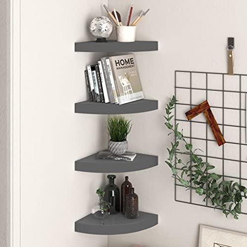 Qnhdfrt Eck-Schweberegale 4er Set Hochglanz-Grau Wandregal Schweberegal Eckregal 25x25x3,8 cm MDF Metall Unsichtbares Montagesystem für Bücher Deko Wohnzimmer Bad Küche Qnhdfrt Eck-Schweberegale 4er Set Hochglanz-Grau Wandregal Schweberegal Eckregal 25x25x3,8 cm MDF Metall Unsichtbares Montagesystem für Bücher Deko Wohnzimmer Bad Küche von Qnhdfrt