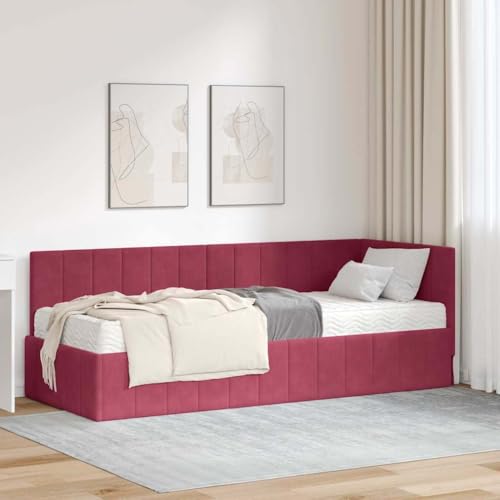 Qnhdfrt Eckbett 80x200 cm Weinrot Samt Modernes Langlebiges Single Bed Frame inkl Matratze für Schlafzimmer Jugendzimmer Stadtwohnung Qnhdfrt Eckbett 80x200 cm Weinrot Samt Modernes Langlebiges Single Bed Frame inkl Matratze für Schlafzimmer Jugendzimmer Stadtwohnung von Qnhdfrt
