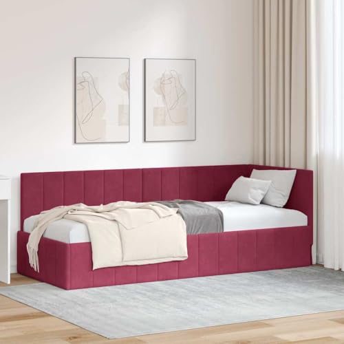 Qnhdfrt Eckbettgestell 80x200 cm Weinroter Samt mit Kopfteil Modernes Design Robuste Holzwerkstoffkonstruktion Langlebiges Einzelbett für Jugendzimmer und Gästezimmer Qnhdfrt Eckbettgestell 80x200 cm Weinroter Samt mit Kopfteil Modernes Design Robuste Holzwerkstoffkonstruktion Langlebiges Einzelbett für Jugendzimmer und Gästezimmer von Qnhdfrt