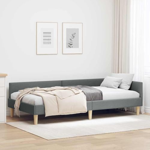 Qnhdfrt Eckbettgestell 90x190 cm Dunkelgrau Stoff Werkstoffholz Modernes Schlafzimmer Design Robustes Single Bed Gästebett Jugendzimmer von Qnhdfrt