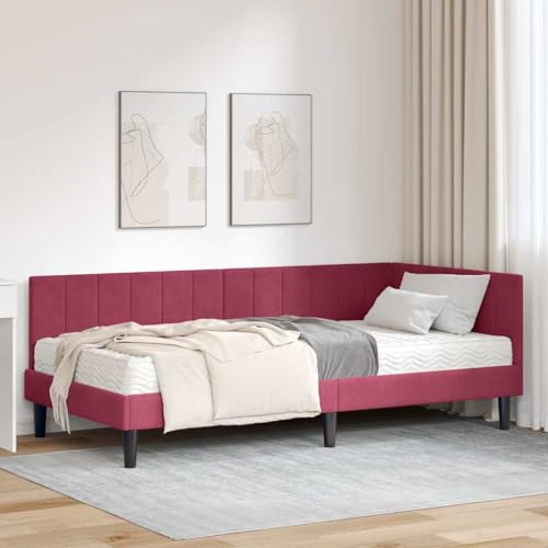 Qnhdfrt Eckbettgestell 90x190 cm Samt Weinrot Modernes Design mit Matratze Robuste Holzkonstruktion für Schlafzimmer Jugendzimmer Gästezimmer Qnhdfrt Eckbettgestell 90x190 cm Samt Weinrot Modernes Design mit Matratze Robuste Holzkonstruktion für Schlafzimmer Jugendzimmer Gästezimmer von Qnhdfrt