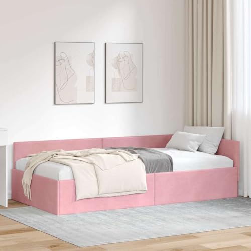 Qnhdfrt Eckbettgestell 90x200 cm Rosa Samt Modernes Daybed für Jugendzimmer Gästezimmer Schlafzimmer mit Verstellbarem Kopfteil Qnhdfrt Eckbettgestell 90x200 cm Rosa Samt Modernes Daybed für Jugendzimmer Gästezimmer Schlafzimmer mit Verstellbarem Kopfteil von Qnhdfrt