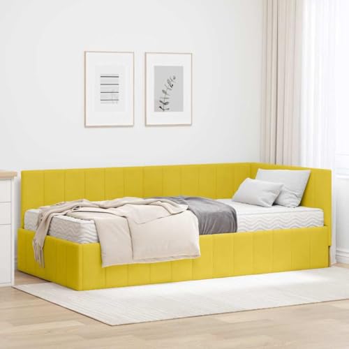 Qnhdfrt Eckbettgestell 90x200 cm Samt in Gelb mit Lattenrost und Matratze Modernes Design Robust und Langlebig für Schlafzimmer Jugend- oder Gästezimmer von Qnhdfrt