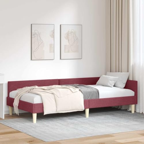Qnhdfrt Eckbettgestell 90x200 cm Weinrot Modernes Holzrahmen Daybed mit Soft-Touch Stoffbezug Robustes Jugendbett für Schlafzimmer Gästezimmer Qnhdfrt Eckbettgestell 90x200 cm Weinrot Modernes Holzrahmen Daybed mit Soft-Touch Stoffbezug Robustes Jugendbett für Schlafzimmer Gästezimmer von Qnhdfrt